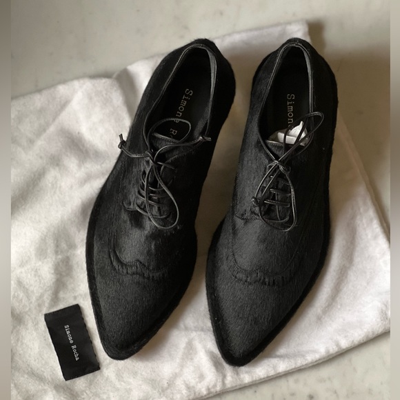 🤑SOLD🤑New Simone Rocha Black Ponyhair Oxford Brogues Flats 8/39 - Picture 2 of 4